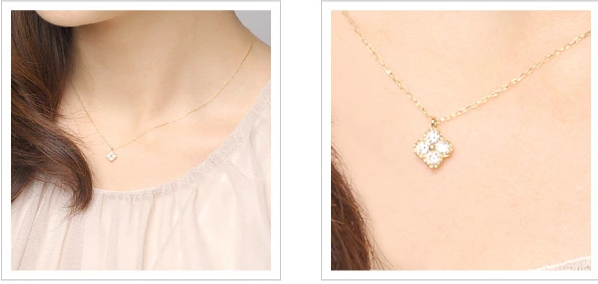 ダイヤモンド ネックレス K18 classical clover着用イメージ
