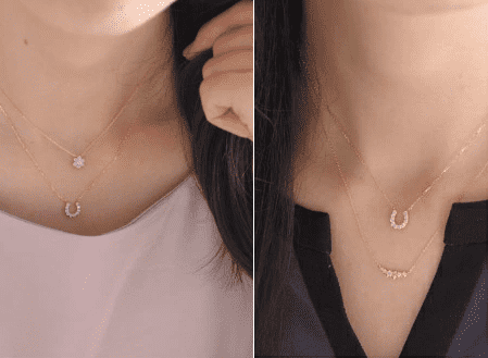 馬蹄のダイアモンドネックレス装着イメージ